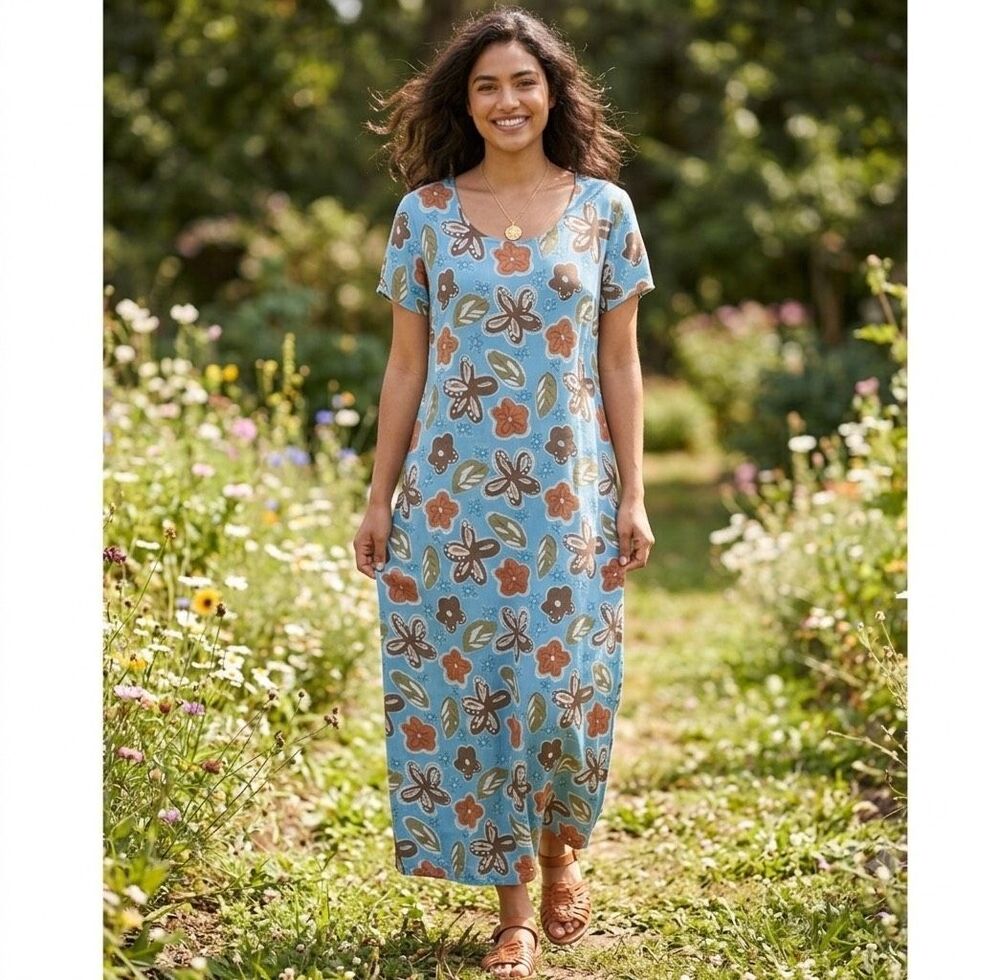 NWT Sacred Threads size S/M maxi floral dress lined side slits shift dress.